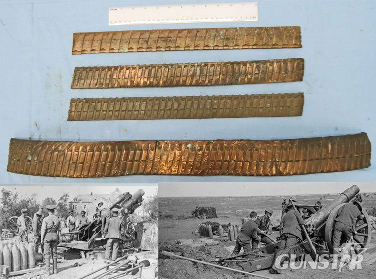 Collection of 4 British WW1 Fired Copper Driving Bands off 9.2 Inch & 6 Inch Siege Howitzer High Explosive Projectile. - O 2168 Collection of 4 British WW1 Fired Copper Driving Bands off 9.2 Inch & 6 Inch Siege Howitzer High Explosive Projectile. - O 2168  Other Ammunition in 