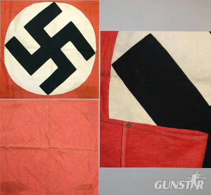 WW2 Era Nazi German Single Sided Heavy 3 Piece Construction NSDAP Party Wall Hanger / Banner Flag. Sn 15980:14. WW2 Era Nazi German Single Sided Heavy 3 Piece Construction NSDAP Party Wall Hanger / Banner Flag. Sn 15980:14.  Antique & Militaria