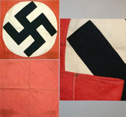 WW2 Era Nazi German Single Sided Heavy 3 Piece Construction NSDAP Party Wall Hanger / Banner Flag. Sn 15980:14. WW2 Era Nazi German Single Sided Heavy 3 Piece Construction NSDAP Party Wall Hanger / Banner Flag. Sn 15980:14.  Antique & Militaria