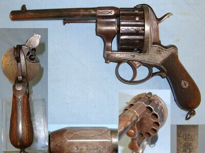 IMPRESSIVE**Verney Jne A Lyon Cased Victorian Era Belgian Liege Large Frame Double Action 12 Shot 9mm, Military Pinfire,  Revolver With Accessories. Sn 16210 12 mm Revolver