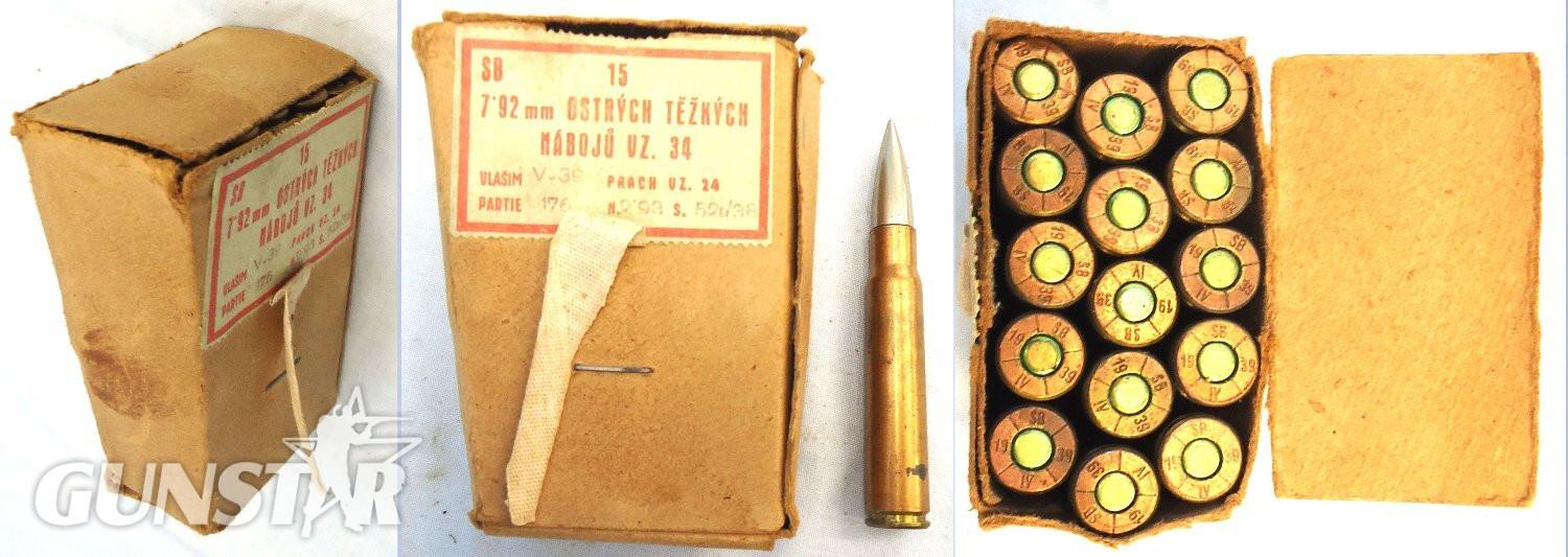 DEACTIVATED INERT. Rare, Czech WW2 Service Pack of 15 Rounds of 7.92×57mm Mauser Model 34 Pointed Ball Heavy Cartridges. O 2412 DEACTIVATED INERT. Rare, Czech WW2 Service Pack of 15 Rounds of 7.92×57mm Mauser Model 34 Pointed Ball Heavy Cartridges. O 2412 Various Other Ammunition in 