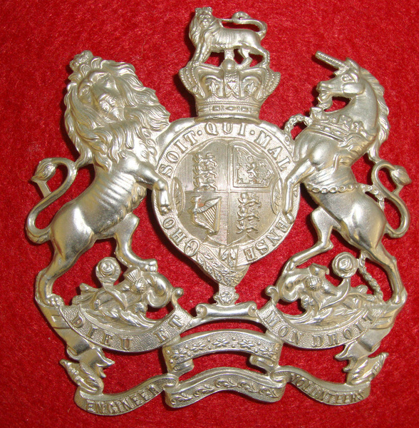 Victorian British Engineer Volunteer Other Ranks White Metal Queen’s Crown Helmet Plate Card Mounted For Display  Antique & Militaria