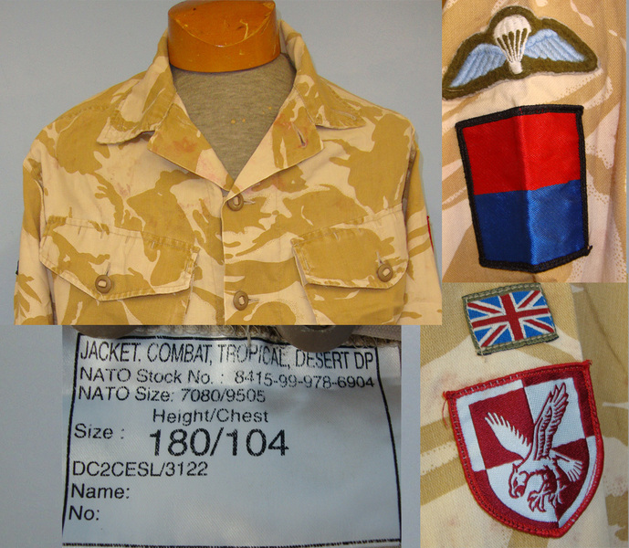 C1990’s Iraqi Desert Storm Era British Nato Tropical Desert Sand Camouflage Combat Jacket With British Para Jump Wings & Formation Patch Insignia  Clothing