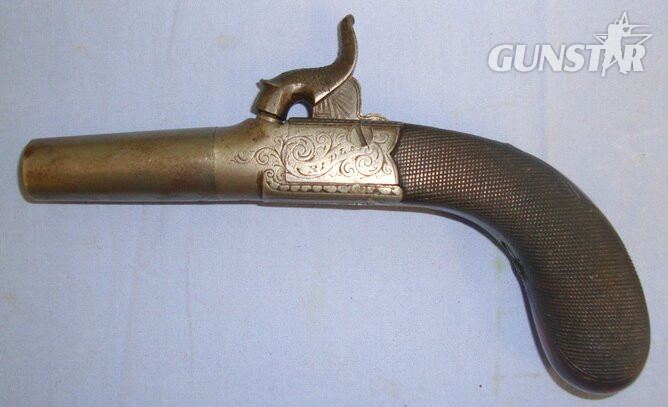  C1840 English Ridley (Ridler or Ridle) Dover 38 Bore Percussion Pocket Pistol With Screw Off Barrel & Concealed Folding Trigger. Sn 21605:3 .38 Muzzleloader