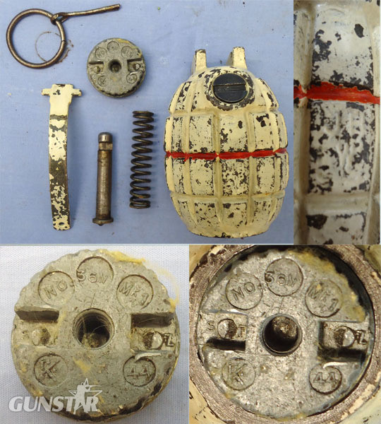  INERT DEACTIVATED. WW2, 1944 Dated, Mills No 36M MK1, Dummy Hand Grenade. Sn - 19966:6 INERT DEACTIVATED. WW2, 1944 Dated, Mills No 36M MK1, Dummy Hand Grenade. Sn - 19966:6  Other Ammunition