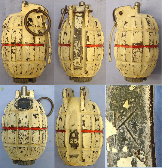 INERT DEACTIVATED. WW2, 1944 Dated, Mills No 36M MK1, Dummy Hand Grenade. Sn - 19966:6 INERT DEACTIVATED. WW2, 1944 Dated, Mills No 36M MK1, Dummy Hand Grenade. Sn - 19966:6  Other Ammunition