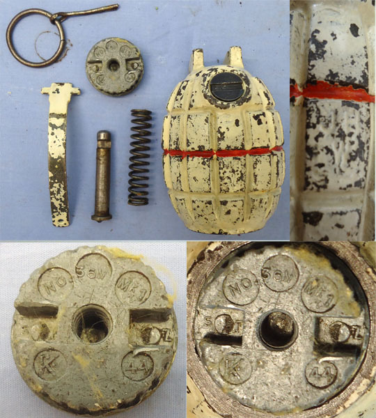  INERT DEACTIVATED. WW2, 1944 Dated, Mills No 36M MK1, Dummy Hand Grenade. Sn - 19966:6 INERT DEACTIVATED. WW2, 1944 Dated, Mills No 36M MK1, Dummy Hand Grenade. Sn - 19966:6  Other Ammunition