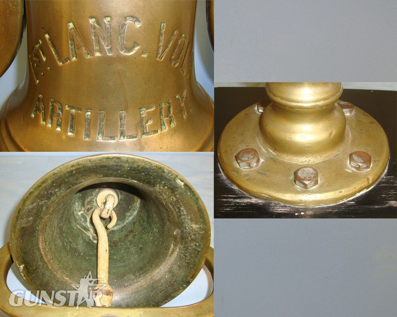 UNIQUE** Original, Large Victorian 1st Lancashire Volunteer Artillery Brass Barrack’s Bell With Original Striker Mounted For Use On Ebonised Wood Plinth. Sn 17550  Antique & Militaria