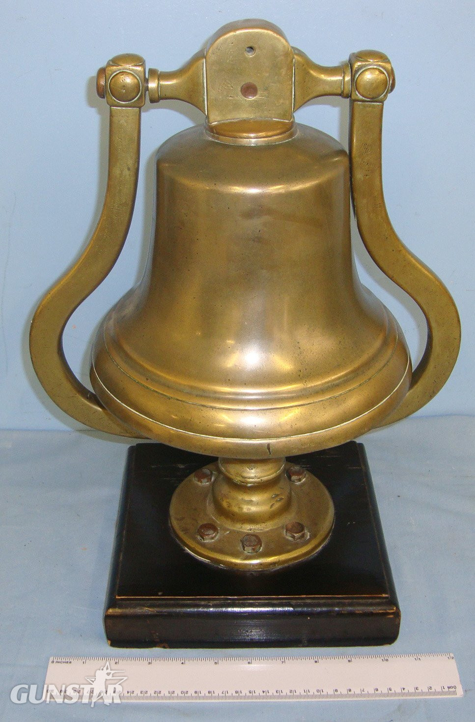  UNIQUE** Original, Large Victorian 1st Lancashire Volunteer Artillery Brass Barrack’s Bell With Original Striker Mounted For Use On Ebonised Wood Plinth. Sn 17550  Antique & Militaria