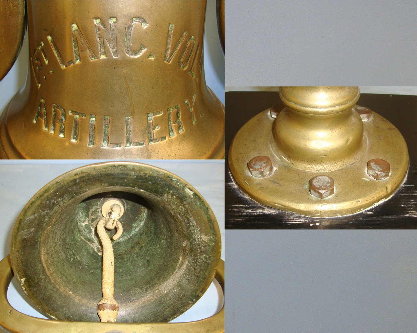UNIQUE** Original, Large Victorian 1st Lancashire Volunteer Artillery Brass Barrack’s Bell With Original Striker Mounted For Use On Ebonised Wood Plinth. Sn 17550  Antique & Militaria