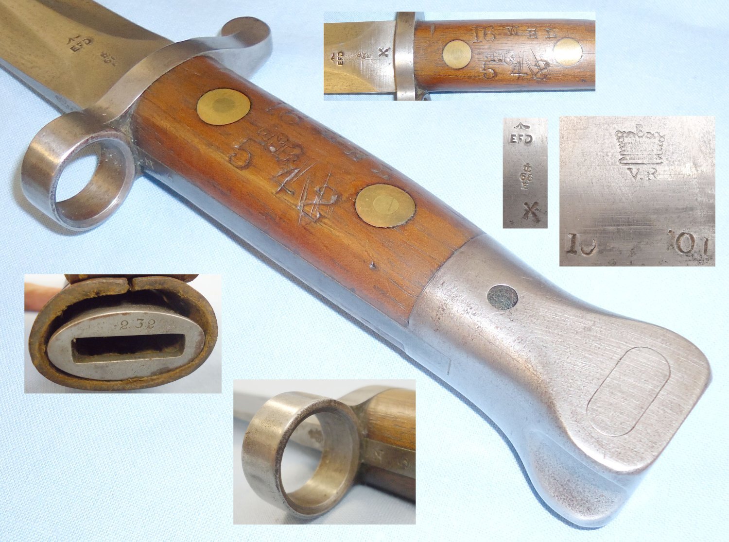 British Regimentally Marked 'Welsh Regiment' 1888 Pattern Mark II Lee Metford Bayonet Scabbard and 1914 Pattern Frog. 22050. Bayonet