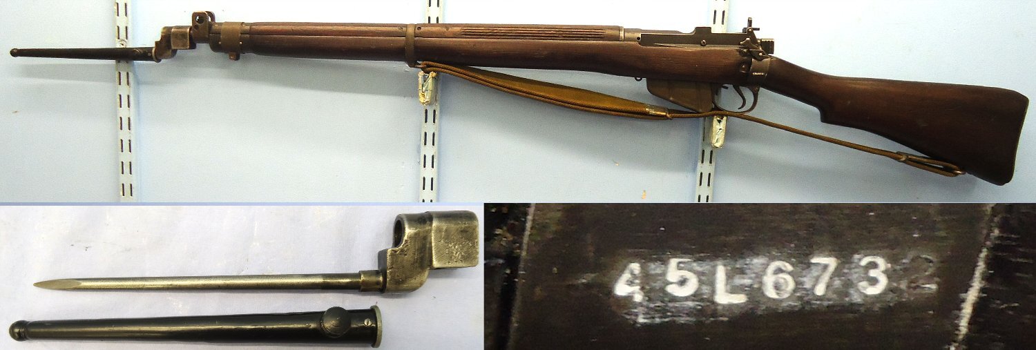 WW2, 1943 Dated, British Army Long Branch Canada No.4 MK 1* .303 Calibre Rifle, Webbing Sling, WW2 Pig Sticker Bayonet & Scabbard. Sn 23800 WW2, 1943 Dated, British Army Long Branch Canada No.4 MK 1* .303 Calibre Rifle, Webbing Sling, WW2 Pig Sticker Bayonet & Scabbard. Sn 23800 Bolt Action Various Rifle