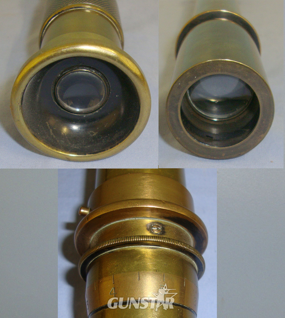 1906 Dated British WD Vickers Sons & Maxim Ltd Telescope Sighting No.4 (Mark 1) Brass 5.5 Magnification Sighting Scope For WW1 18 & 13 Pdr Field Artillery Guns. OPT 797  Sight & Optic
