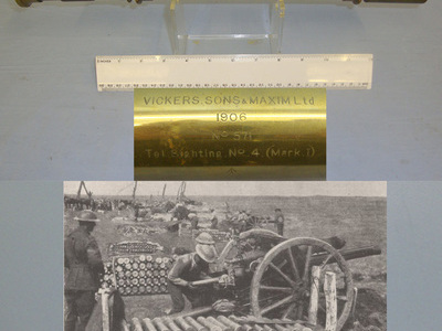 1906 Dated British WD Vickers Sons & Maxim Ltd Telescope Sighting No.4 (Mark 1) Brass 5.5 Magnification Sighting Scope For WW1 18 & 13 Pdr Field Artillery Guns. OPT 797  Sight & Optic