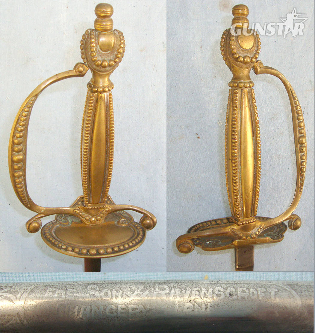 C1870 Victorian British ‘Ede Son & Ravenscroft Chancery Lane (London)’ Royal Household Court Small Sword With Ornate Brass Hilt & Scabbard With Frog. Sn 20739:6 Sword