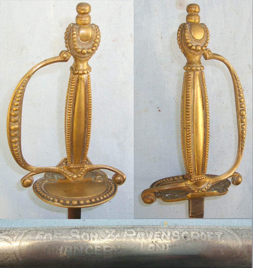 C1870 Victorian British ‘Ede Son & Ravenscroft Chancery Lane (London)’ Royal Household Court Small Sword With Ornate Brass Hilt & Scabbard With Frog. Sn 20739:6 Sword