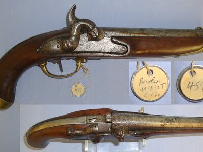Imperial German Baden Model 1816 13 Bore Percussion Pistol (Period Converted From Flintlock C1840)  Gun Number 459 From The Robert E Brooker Jr Collection. Sn 23125 None Muzzleloader