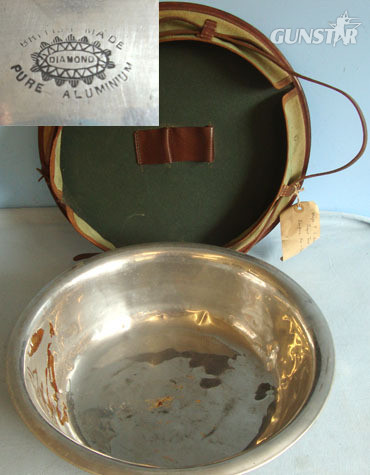  Aluminium Wash Bowl And Leather Bound Carrier Top With Labels To Major F.C. Gree Major F.C. Green, 'M.C.' of the Royal Tank Regiment. Other Accessory
