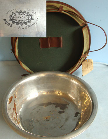  Aluminium Wash Bowl And Leather Bound Carrier Top With Labels To Major F.C. Gree Major F.C. Green, 'M.C.' of the Royal Tank Regiment. Other Accessory