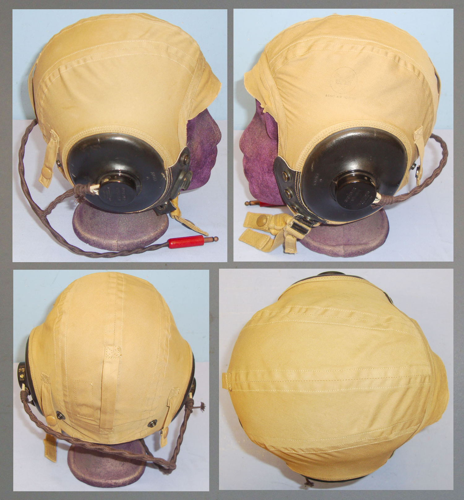 Excellent WWII US Army Air Forces A-10A Summer Flying Helmet with Full Wiring Looms. 20980. Excellent WWII US Army Air Forces A-10A Summer Flying Helmet with Full Wiring Looms. 20980. Clothing