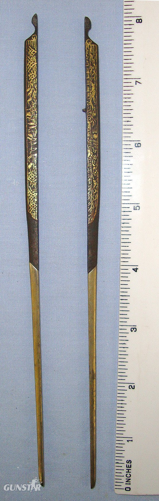 ANCIENT**1700-1750 Japanese Mid Edo Period Gold Inlay Decorated Iron Split Kogai (Wari-Bashi) For Japanese Sword Fittings. ED 3054  Sword in 