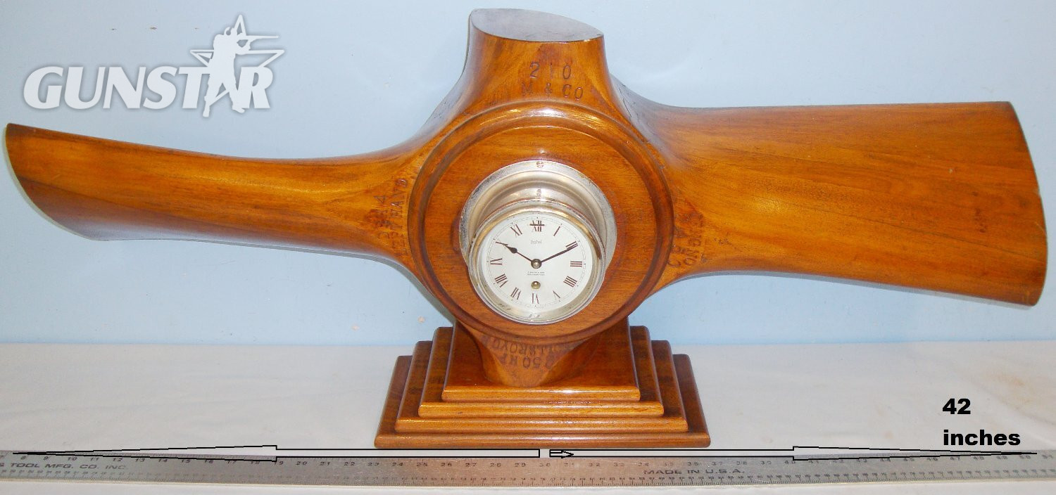 Large Original, WW1 British De Havilland \\\'DH4\\\' Bomber Aircraft Propellor Boss Officer\\\'s Mess Centre Piece with Front Wind \\\'Sestrel\\\' Maritime Clock by Smith & Son Southampton Mounted on Original Propellor Wood Plinth. MISC 809. Large Original, WW1 British De Havilland 'DH4' Bomber Aircraft Propellor Boss Officer's Mess Centre Piece with Front Wind 'Sestrel' Maritime Clock by Smith & Son Southampton Mounted on Original Propellor Wood Plinth. MISC 809. Antique & Militaria in 