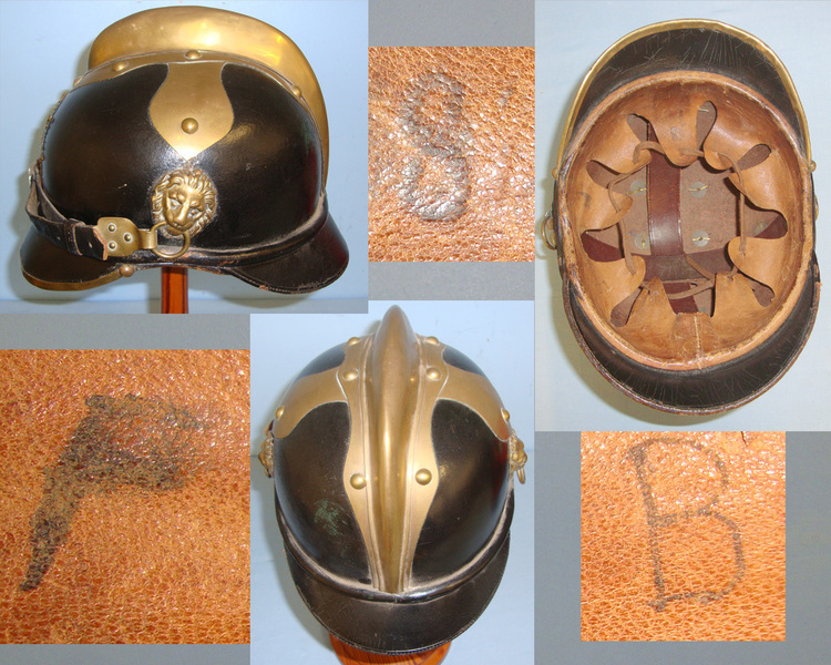  WW1 Era Imperial German Pickelhaube Fireman\'s Helmet With Brass Combe, Liner, Chin Strap & Brass Helmet Plate. Clothing