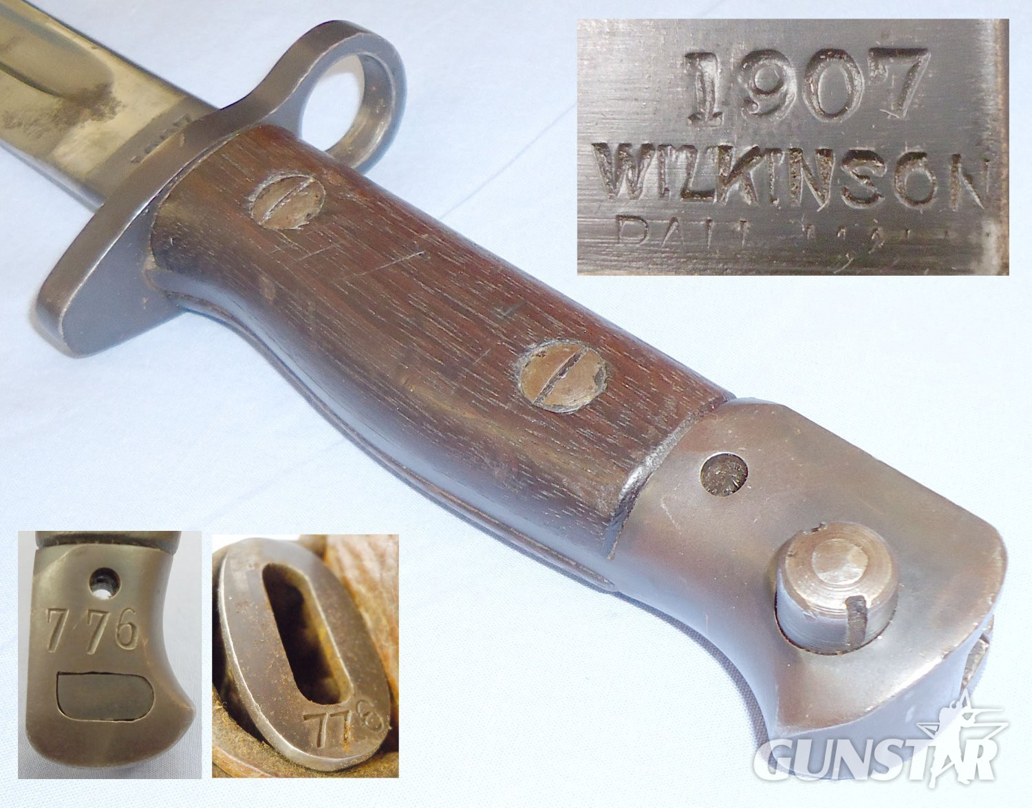 Matching Numbers* P1907 Bayonet by Wilkinson with Scabbard and Leather Frog. BAYO 482. Bayonet