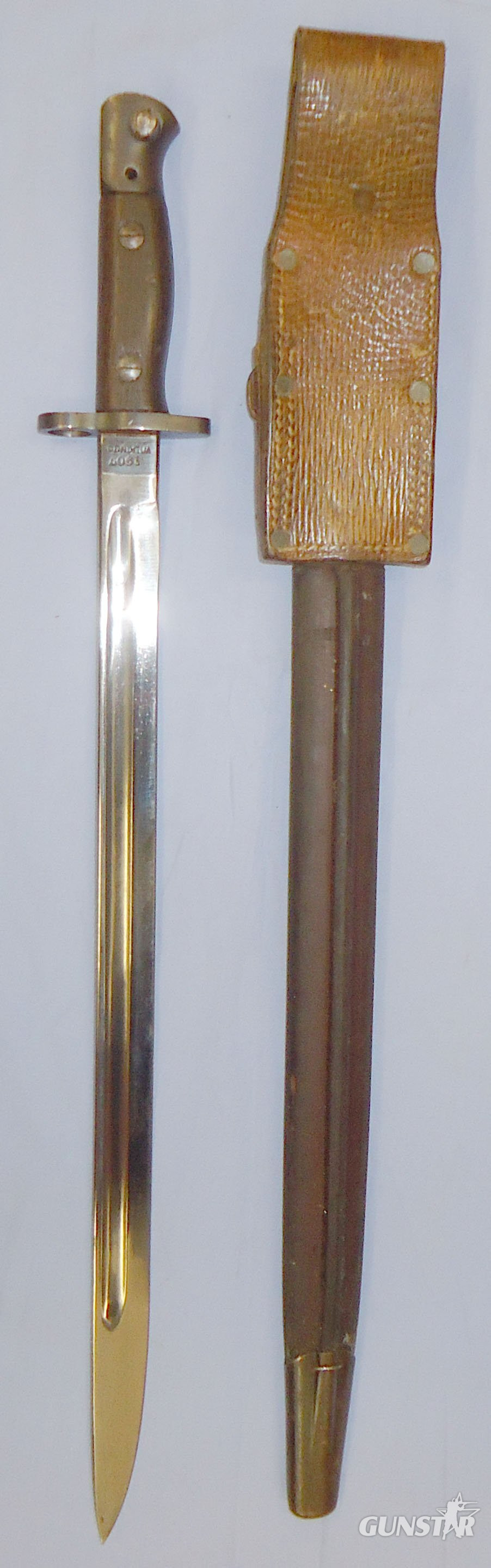  Matching Numbers* P1907 Bayonet by Wilkinson with Scabbard and Leather Frog. BAYO 482. Bayonet