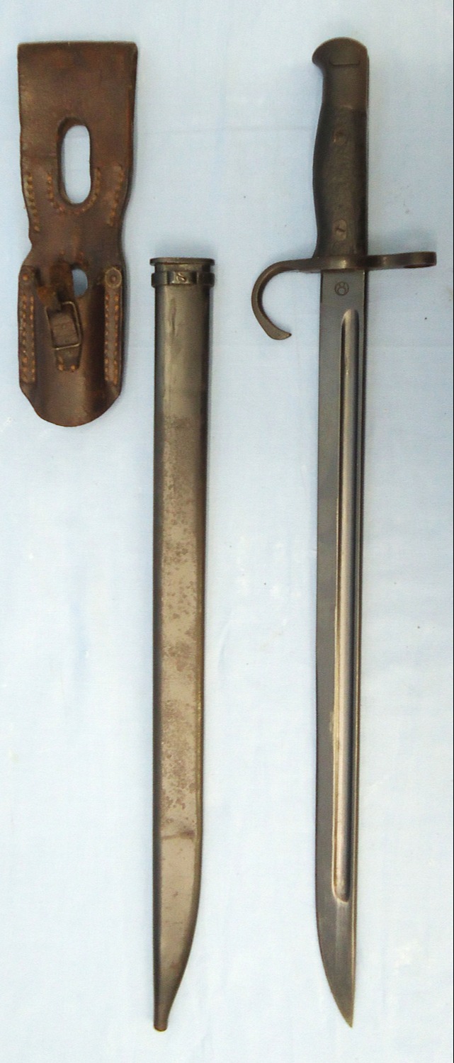 WW2, Japanese Arisaka Type 30 Bayonet By Nagoya Arsenal, Scabbard & Leather Frog. - BAYO 267 Bayonet - {CATEGORY}