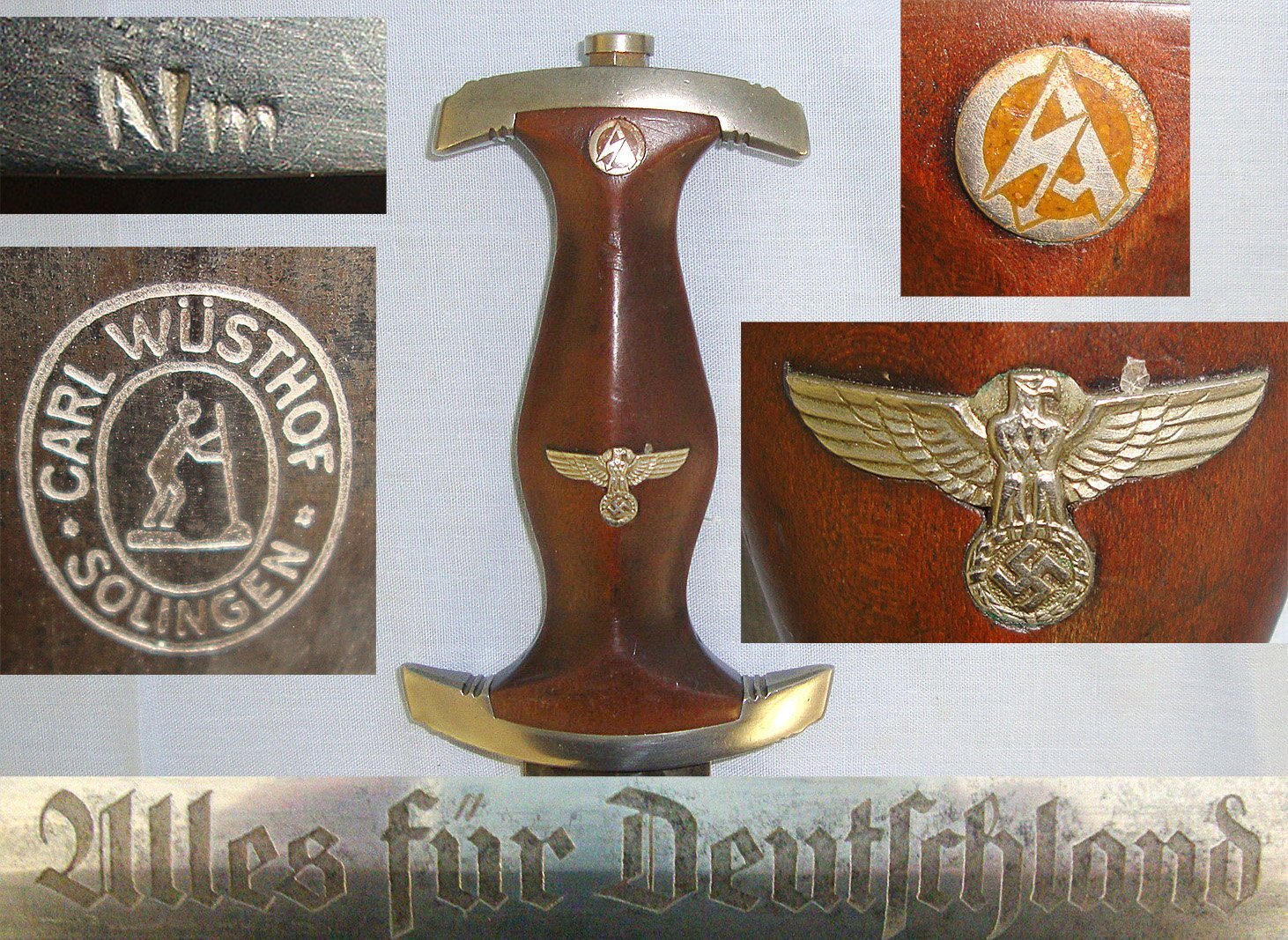 EARLY PRODUCTION**ORIGINAL**Nazi German 1933 Pattern SA Dagger By Carl Wusthof (Gladiatorwerk) Solingen (Rarity Value 6) To The ‘Nm’ SA Nordmark Group (Hamburg) With Scabbard. Sn 23210 Dagger