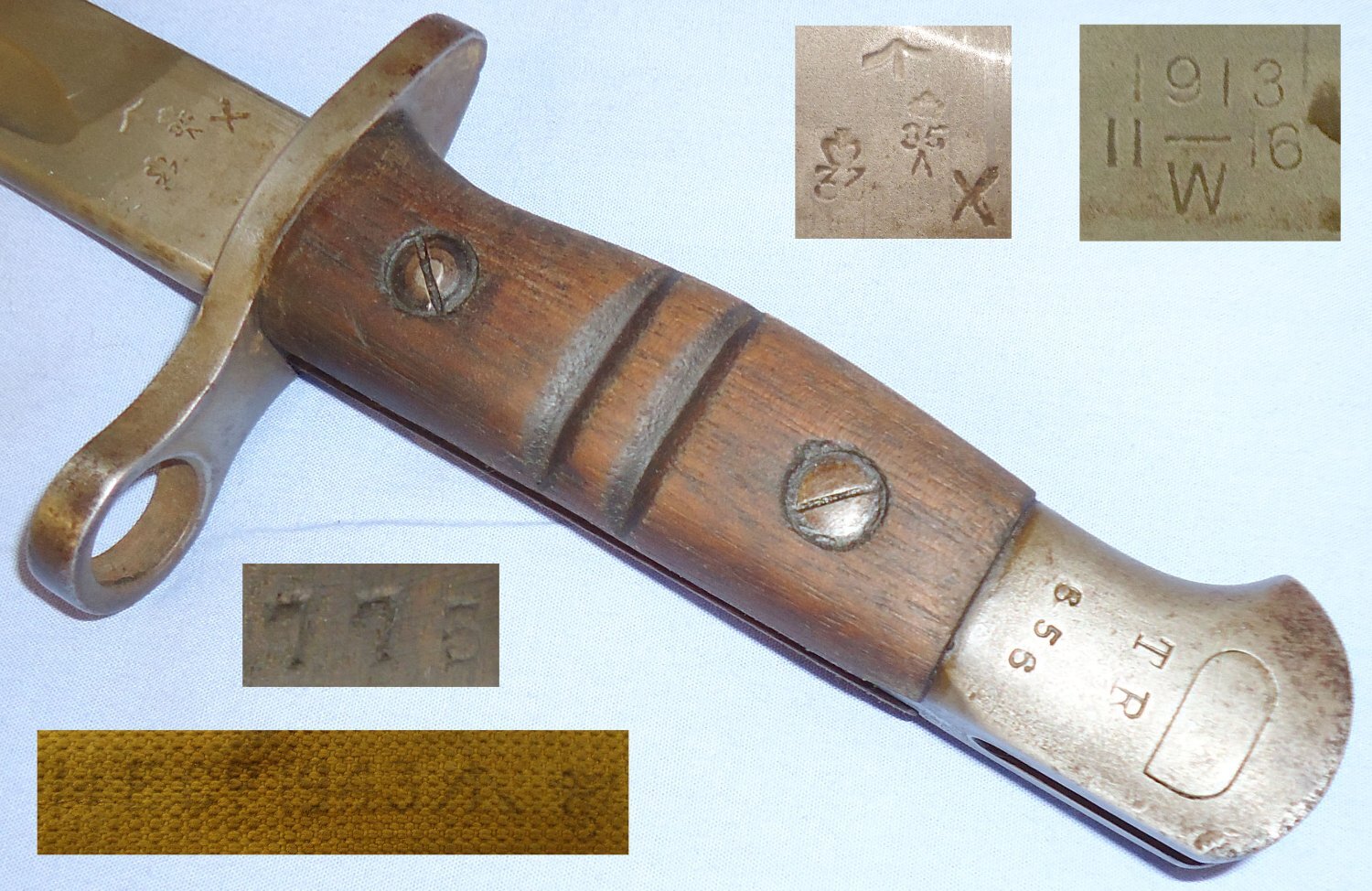 WWI British ‘P13’ Sword, Bayonet and Scabbard and Dated M.E.Co Webbing Frog. 11523:5 Bayonet