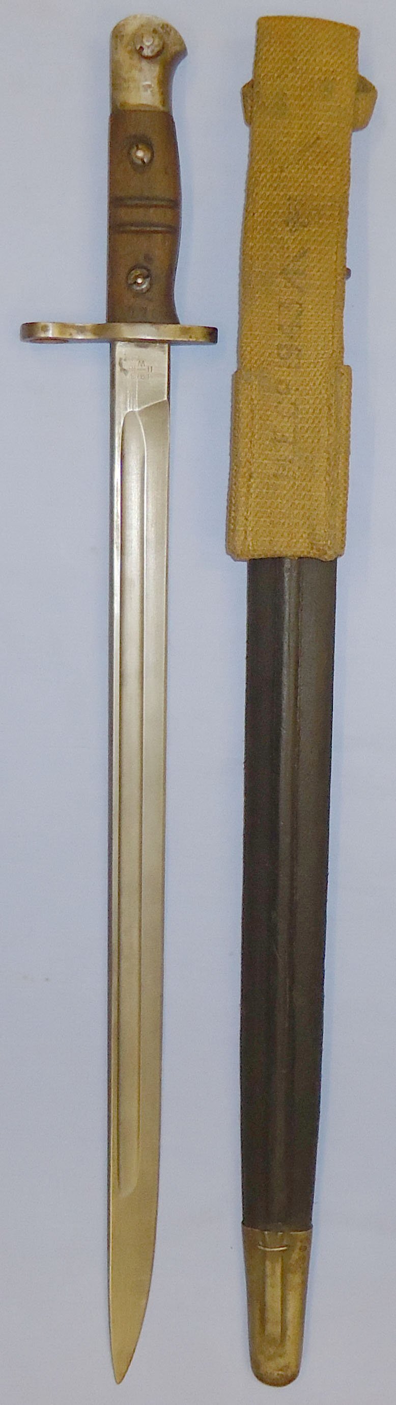  WWI British ‘P13’ Sword, Bayonet and Scabbard and Dated M.E.Co Webbing Frog. 11523:5 Bayonet