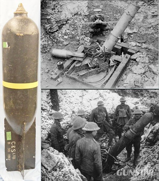INERT DEACTIVATED. Original, British, High Explosive (HE) 9.45 Inch Heavy Trench Mortor (Flying Pig) & Number 34 Direct Action Fuze. - O 2240 INERT DEACTIVATED. Original, British, High Explosive (HE) 9.45 Inch Heavy Trench Mortor (Flying Pig) & Number 34 Direct Action Fuze. - O 2240  Other Ammunition in 