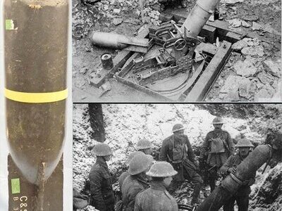 INERT DEACTIVATED. Original, British, High Explosive (HE) 9.45 Inch Heavy Trench Mortor (Flying Pig) & Number 34 Direct Action Fuze. - O 2240 INERT DEACTIVATED. Original, British, High Explosive (HE) 9.45 Inch Heavy Trench Mortor (Flying Pig) & Number 34 Direct Action Fuze. - O 2240  Other Ammunition