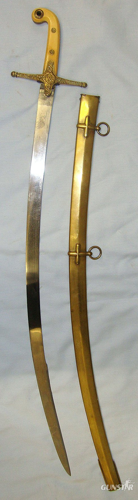 Victorian British Mameluke Pattern 1831 Officer's Sword With Ornate Brass Hilt Frame, Polished Bone Scales & Scabbard. Sn 23057 Sword in 