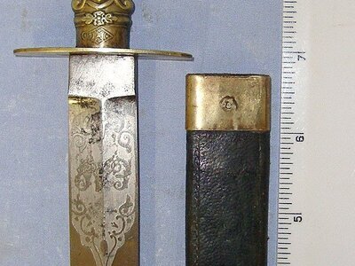 AMERICAN CIVIL WAR ERA**& JOHN WILKES BOOTH ASSASSINATION OF PRESIDENT LINCOLN CONNECTIONS**Manson Sheffield (Most Likely A U.S. Import Agent) German Silver Cutlery Hilt Spear Point Bowie Knife With Etched ‘EAG’ Monogram Panel Blade & Open Top Scabbar Knive