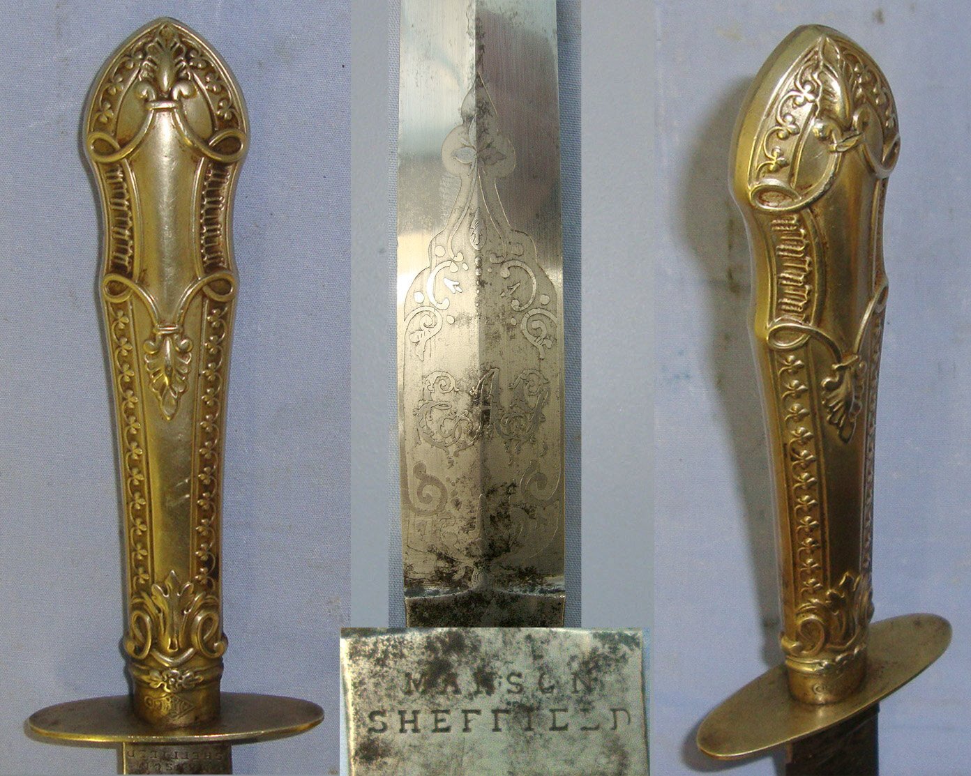 AMERICAN CIVIL WAR ERA**& JOHN WILKES BOOTH ASSASSINATION OF PRESIDENT LINCOLN CONNECTIONS**Manson Sheffield (Most Likely A U.S. Import Agent) German Silver Cutlery Hilt Spear Point Bowie Knife With Etched ‘EAG’ Monogram Panel Blade & Open Top Scabbar Knive