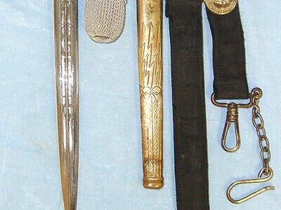 COMPLETE**ORIGINAL**WW2 Era Nazi German Eickhorn Solingen Kriegsmarine Officer’s Dagger With Etched & Blued Blade, Scabbard, Original Officer’s Bullion Cord, Portepee & Hanger Straps. Sn 23401 Dagger