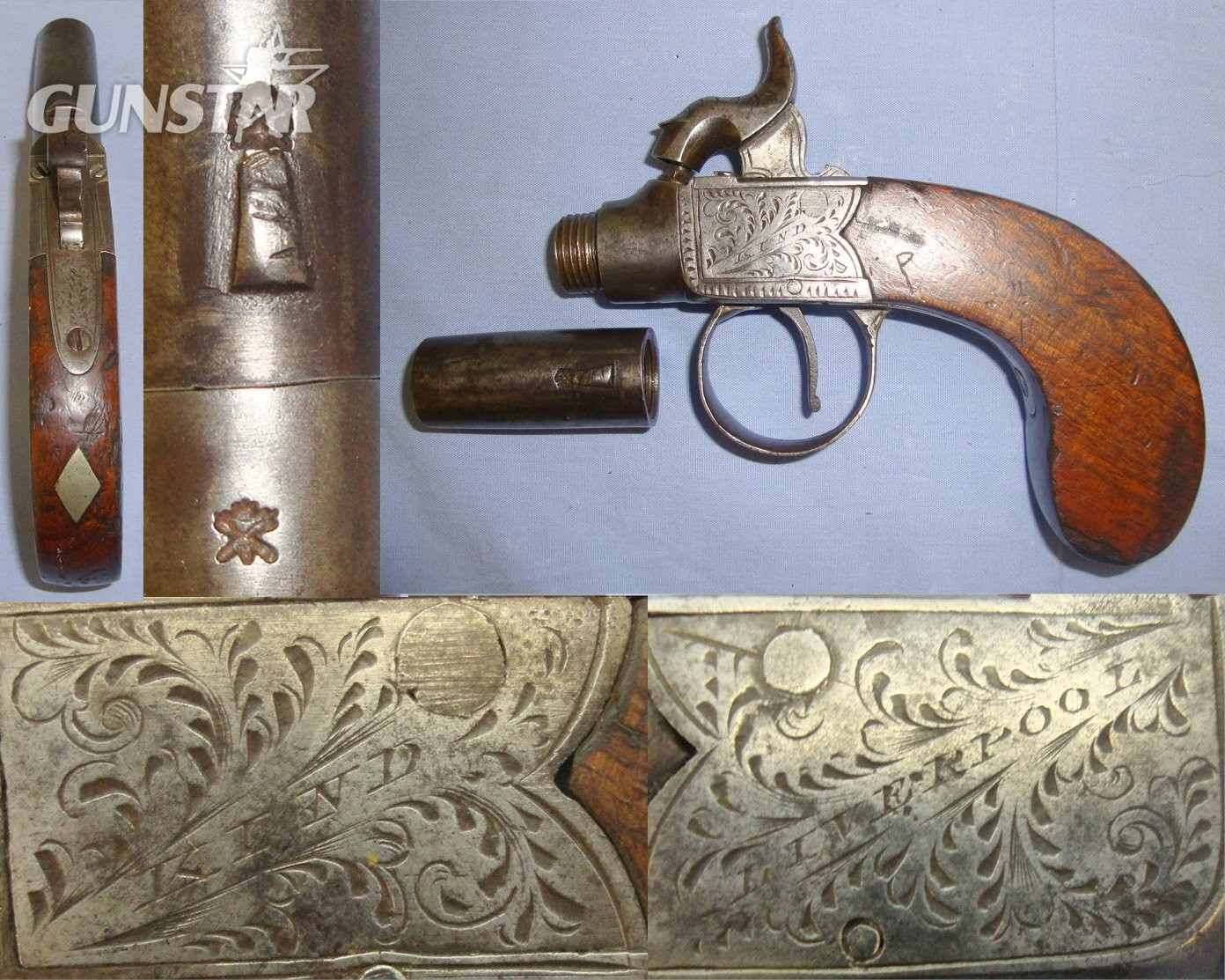 C1840 English Kind Of Liverpool 50 Bore Percussion Pocket Pistol With Turn Off Barrel. Sn 23484:3 percussion pistol None Single Shot in 