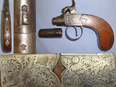 C1840 English Kind Of Liverpool 50 Bore Percussion Pocket Pistol With Turn Off Barrel. Sn 23484:3 percussion pistol None Single Shot