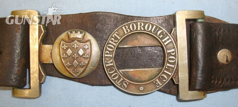 Stockport Borough Police Constable's & Sergeant's Leather Belt With Constabulary Victorian English Stockport Borough Police Constable's & Sergeant's Leather Belt Clothing