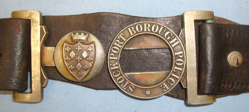 Stockport Borough Police Constable's & Sergeant's Leather Belt With Constabulary Victorian English Stockport Borough Police Constable's & Sergeant's Leather Belt Clothing