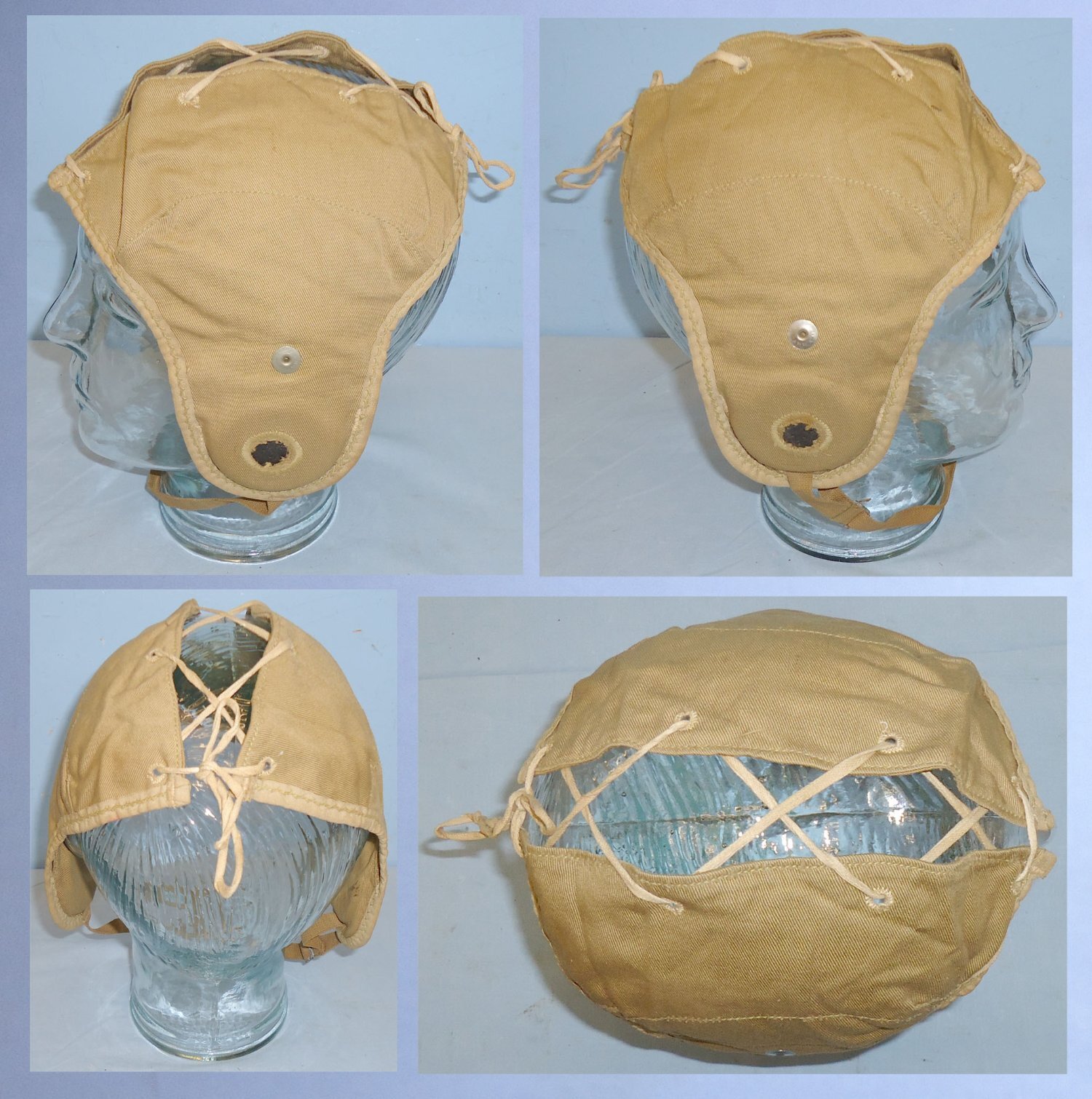 U.S. WWII Navy Lace up Canvas Skull Cap Ear Receivers for the Portable Miniature RBZ Receiver. HE 851. U.S. WWII Navy Lace up Canvas Skull Cap Ear Receivers for the Portable Miniature RBZ Receiver. HE 851.  Antique & Militaria