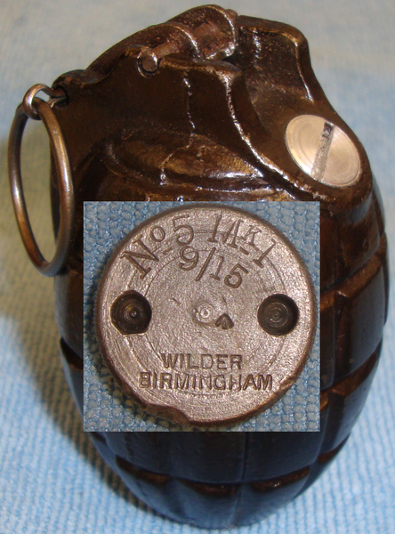  **INERT** DEACTIVATED**  September 1915, British Mills No 5 MK 1, Hand Grenade B **INERT** DEACTIVATED**  September 1915, British Mills No 5 MK 1, Hand Grenade B Antique & Militaria