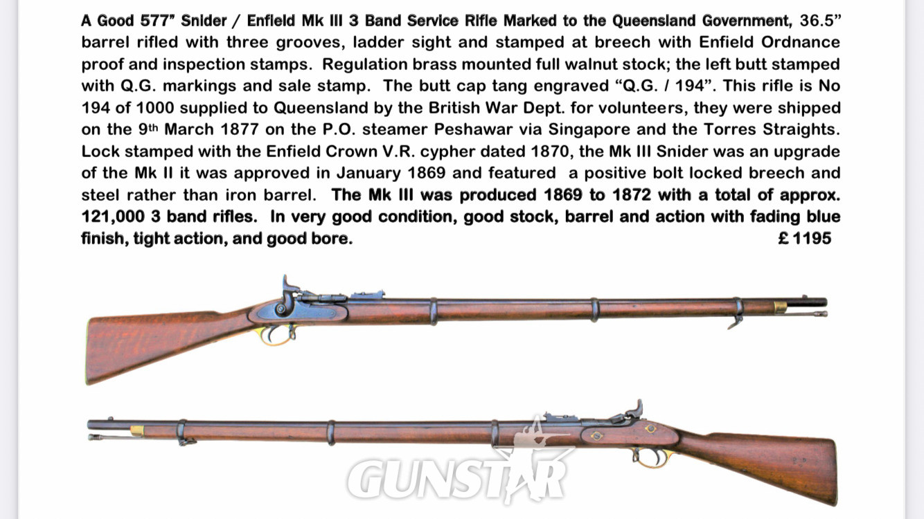 {CATEGORY} - Enfield MK3 Single Shot .577 Snider Rifle in 