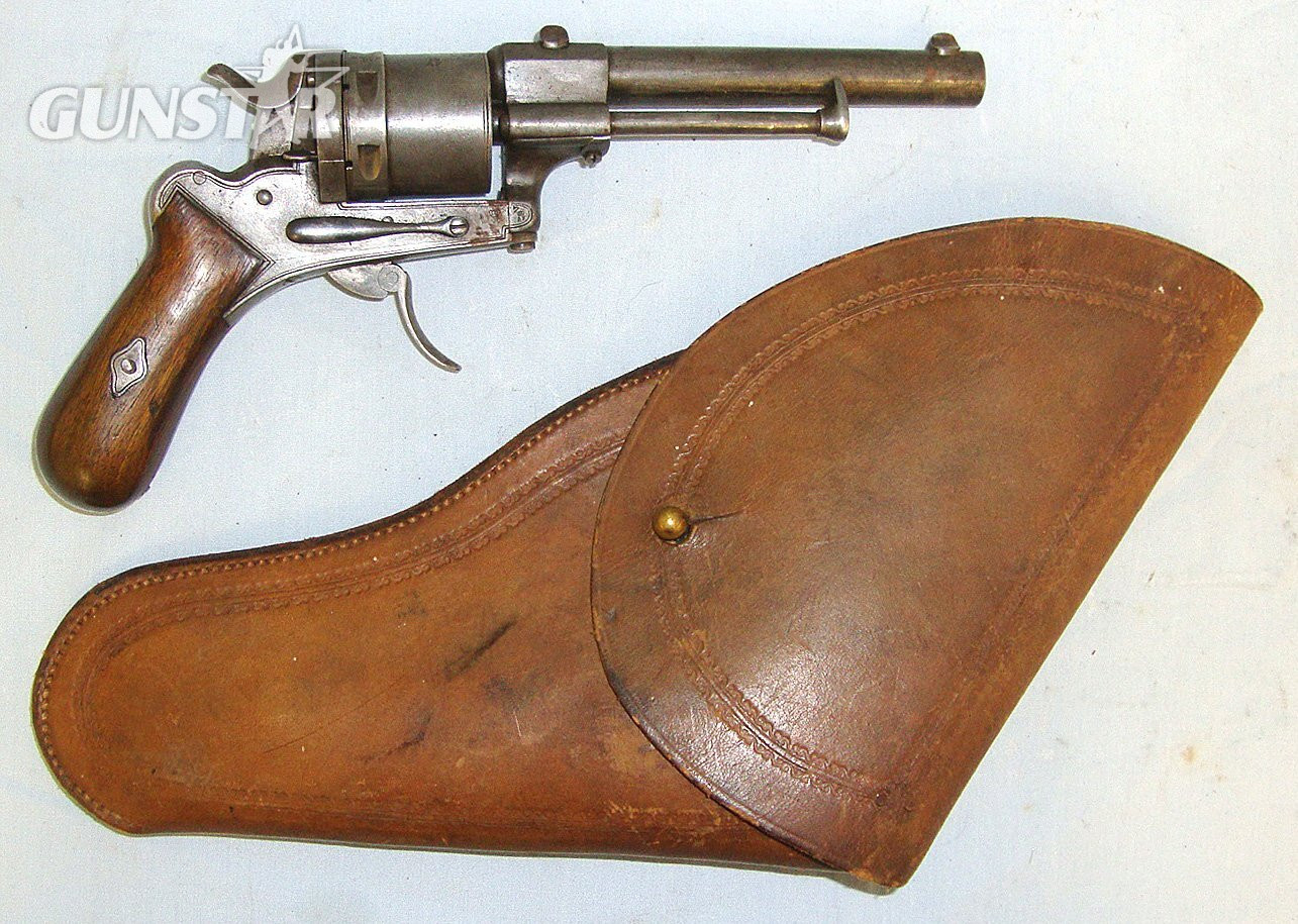 C1870’s Auguste Francotte (AF) Liege Belgium 6 Shot .32 Rim Fire Obsolete Calibre Double Action Revolver & Period Leather Holster. Sn 23655 Rim Fire Revolver .32 Revolver in 