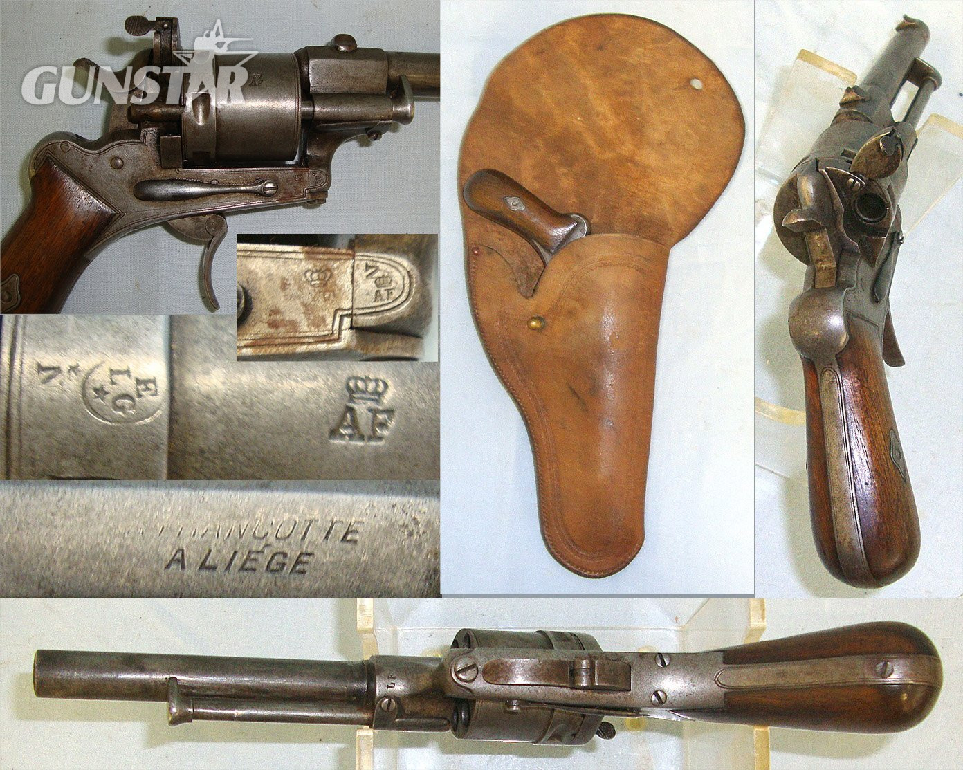 C1870’s Auguste Francotte (AF) Liege Belgium 6 Shot .32 Rim Fire Obsolete Calibre Double Action Revolver & Period Leather Holster. Sn 23655 Rim Fire Revolver .32 Revolver