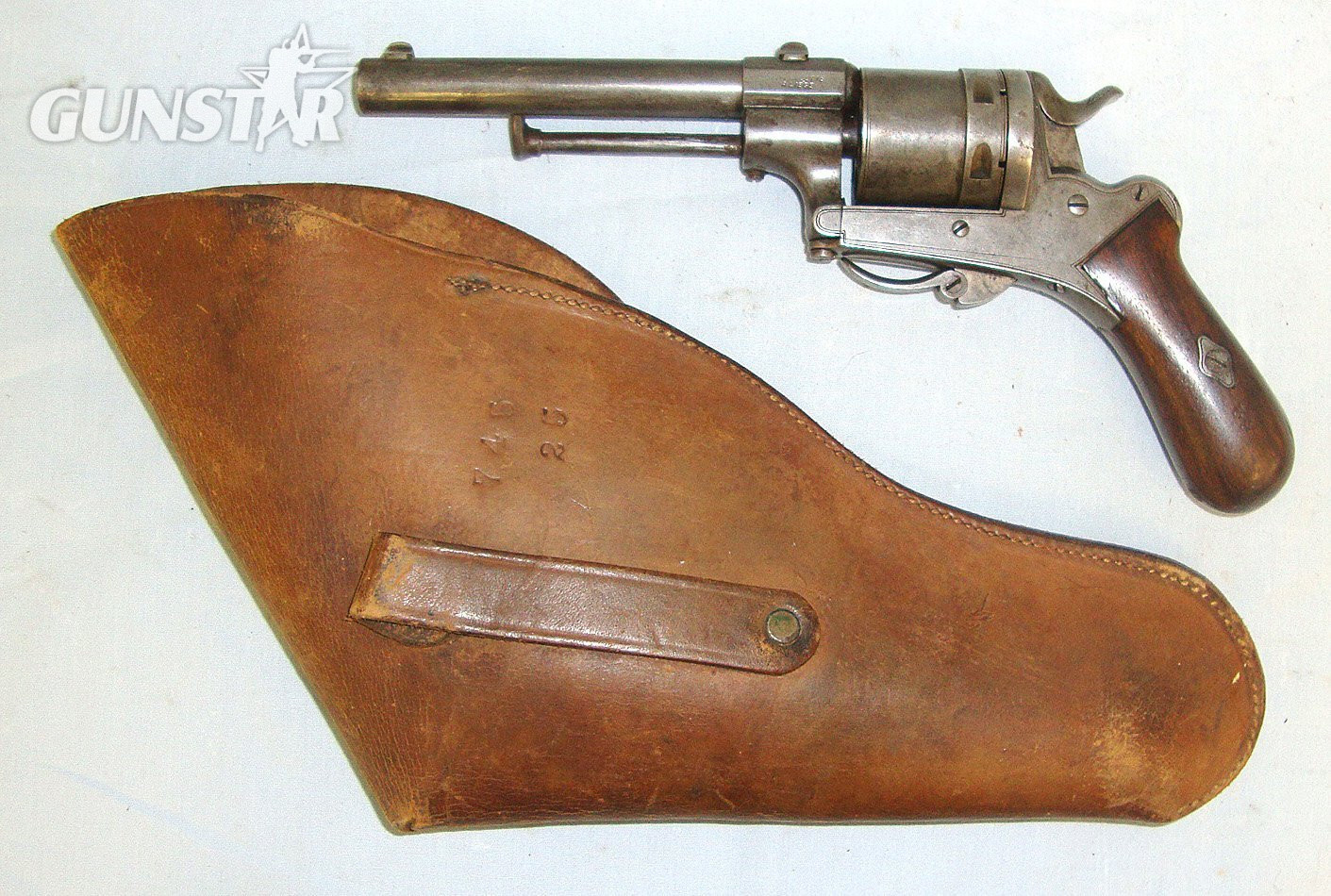  C1870’s Auguste Francotte (AF) Liege Belgium 6 Shot .32 Rim Fire Obsolete Calibre Double Action Revolver & Period Leather Holster. Sn 23655 Rim Fire Revolver .32 Revolver