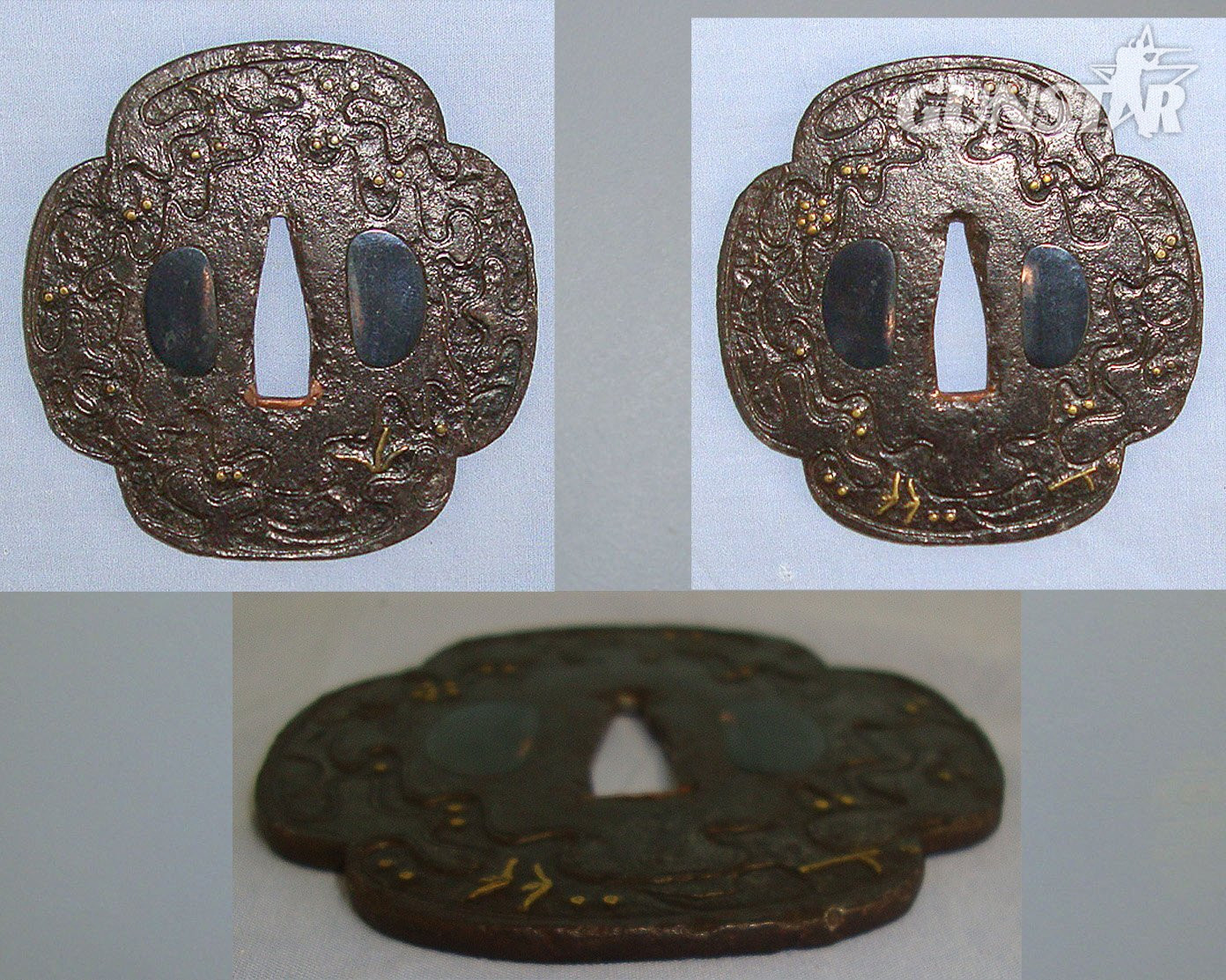 FROM THE PERSONAL COLLECTION OF UK JAPANESE SWORD EXPERT BILL TAGG**C1550’s - 1600 Japanese Late Muromachi Period Large Mokko Shaped Iron Tsuba For Handachi Mounted Swords With Silk Lined Pouch. ED 3055 Sword